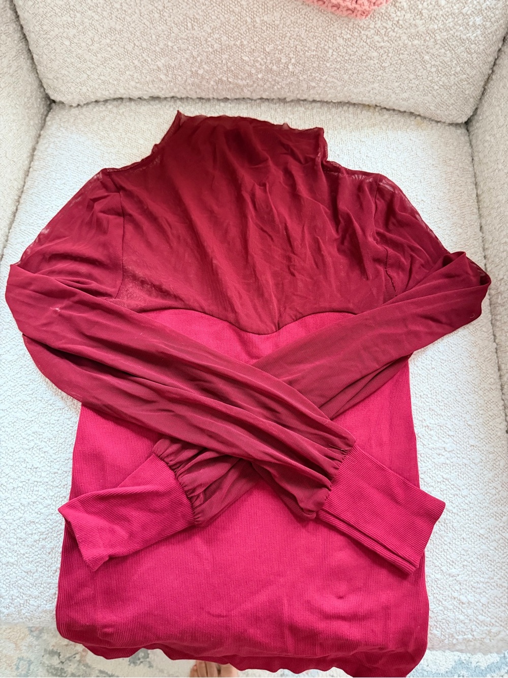 Free People Two-Tone Red Pink Long Sleeve Top